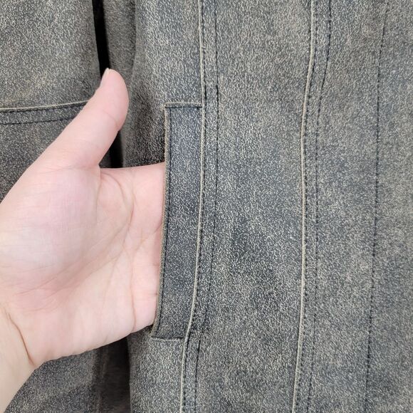 QUE Women's Gray Leather Moto Bikercore Jacket Women's Medium - Picture 3 of 15